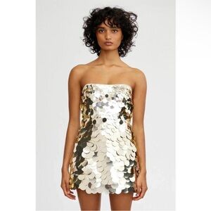 Significant Other Jorja Sequin Metallic Gold Strapless Mini Dress in Champagne